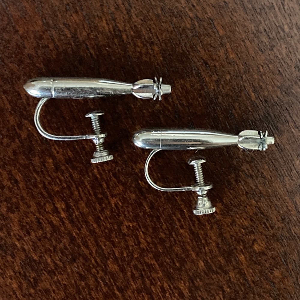 Rare World War II Era “Sweetheart Jewelry" Torpedo Earrings